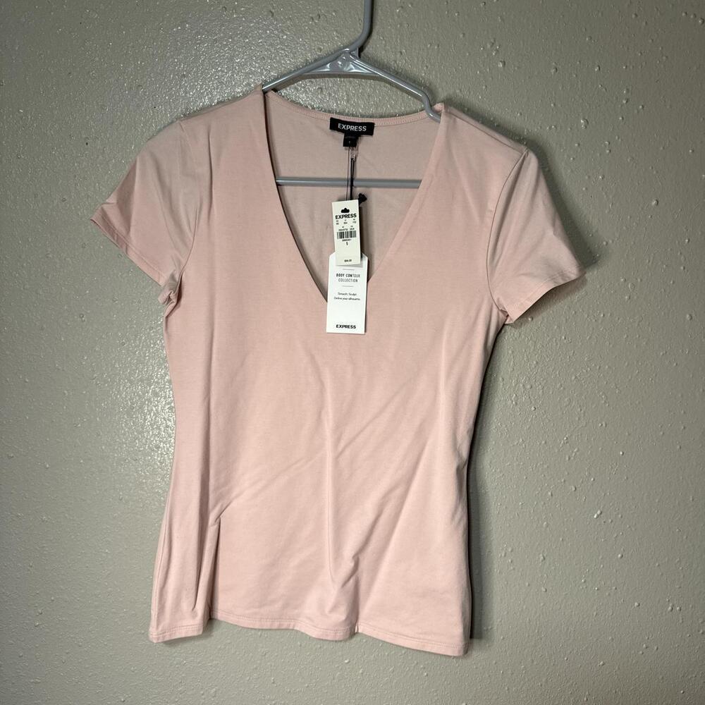 Express Pink V-neck short sleeve t-shirt #pink